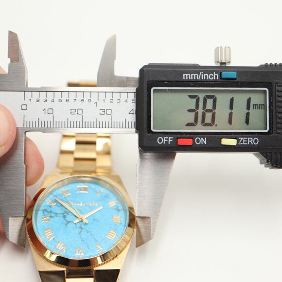 Michael Kors Channing Gold Tone Turquoise 38mm Watch 5.5" Bracelet w New Battery - Picture 2 of 9